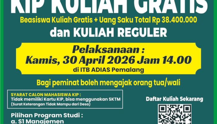Peluang Emas! ITB ADIAS Pemalang Siapkan Kuliah Gratis Plus Uang Saku