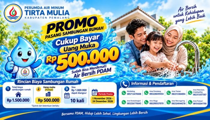 Angin Segar Warga Pemalang! Promo Akhir Tahun PDAM Tirta Mulia Pasang Saluran Air Minum Cuma Bayar Rp500 Ribu